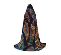 BJNGHKLN Halloween Floor Length Hooded Cape Peacock Feather Print Long Hooded Cape For Teen