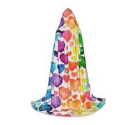 BJNGHKLN Halloween Floor Length Hooded Cape Rainbow Hearts Print Long Hooded Cape For Teen