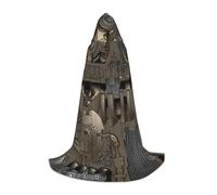 BJNGHKLN Halloween Floor Length Hooded Cape Steampunk Mechanical Gears Print Long Hooded Cape For Teen