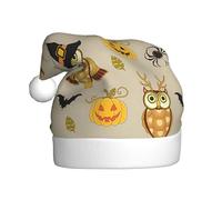 BJNGHKLN Halloween Pumpkin And Owl Print Santa Hat For Adults Festive Christmas Party Hat Xmas Holiday Decorations Hat