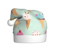 BJNGHKLN Ice Cream Cones Print Santa Hat For Adults Festive Christmas Party Hat Xmas Holiday Decorations Hat
