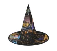 BJNGHKLN Las Vegas Night View Print Halloween Witch Hat For Women Party Hat For Halloween Festivities Cosplay Costume Ensemble
