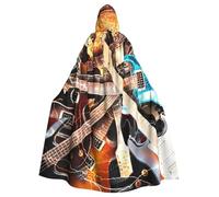BJNGHKLN Magic Electric Guitar Music Print Halloween Hooded Cloak For Adults - Wizard Witch Halloween Cape Cosplay Party Costume