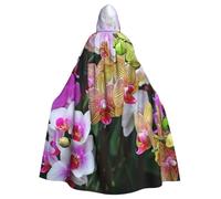 BJNGHKLN Orchids Print Halloween Hooded Cloak For Adults - Wizard Witch Halloween Cape Cosplay Party Costume