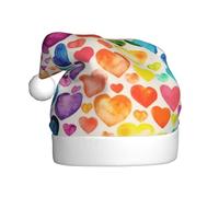 BJNGHKLN Rainbow Hearts Print Santa Hat For Adults Festive Christmas Party Hat Xmas Holiday Decorations Hat