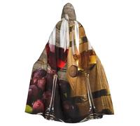 BJNGHKLN Red Wine Galsses & Grapes With Wooden Print Halloween Hooded Cloak For Adults - Wizard Witch Halloween Cape Cosplay Party Costume