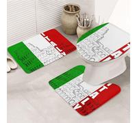 BJNGHKLN Roman Colosseum Italian Flag Pattern 3 Piece Bathroom Rug Set - Non Slip Bath Mat + Toilet Contour Mat + O-Shaped Lid Cover For Home, Hotel, Guest Bathroom