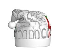 BJNGHKLN Roman Colosseum Italian Flag Print Santa Hat For Adults Festive Christmas Party Hat Xmas Holiday Decorations Hat
