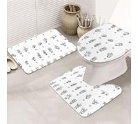 BJNGHKLN Sign Language Alphabet Pattern 3 Piece Bathroom Rug Set - Non Slip Bath Mat + Toilet Contour Mat + O-Shaped Lid Cover For Home, Hotel, Guest Bathroom