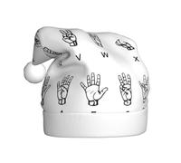 BJNGHKLN Sign Language Alphabet Print Santa Hat For Adults Festive Christmas Party Hat Xmas Holiday Decorations Hat