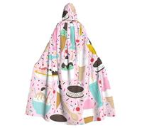 BJNGHKLN Sweet Ice Cream Print Halloween Hooded Cloak For Adults - Wizard Witch Halloween Cape Cosplay Party Costume