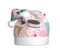 BJNGHKLN Sweet Ice Cream Print Santa Hat For Adults Festive Christmas Party Hat Xmas Holiday Decorations Hat