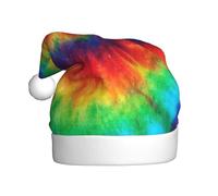BJNGHKLN Tie Dye Rainbow Print Santa Hat For Adults Festive Christmas Party Hat Xmas Holiday Decorations Hat