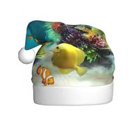 BJNGHKLN Tropical Fish Print Santa Hat For Adults Festive Christmas Party Hat Xmas Holiday Decorations Hat