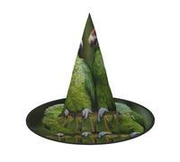 BJNGHKLN Two Parrots On Green Palm Tree Print Halloween Witch Hat For Women Party Hat For Halloween Festivities Cosplay Costume Ensemble