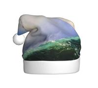 BJNGHKLN Waterfall And Rainbow Print Santa Hat For Adults Festive Christmas Party Hat Xmas Holiday Decorations Hat