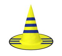BJNGHKLN Yellow And Blue Stripes Print Halloween Witch Hat For Women Party Hat For Halloween Festivities Cosplay Costume Ensemble
