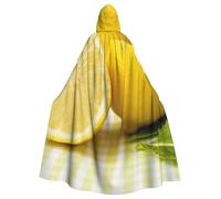 BJNGHKLN Yellow Lemon Print Halloween Hooded Cloak For Adults - Wizard Witch Halloween Cape Cosplay Party Costume