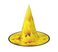 BJNGHKLN Yellow Sunflowers Print Halloween Witch Hat For Women Party Hat For Halloween Festivities Cosplay Costume Ensemble