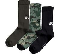 Björn Borg Core Crew Socks 3-Pack - Men's Soft Recycled Polyamide Sports Socks (UK, Alpha, M, Regular, Regular, Olive, Print, Black)