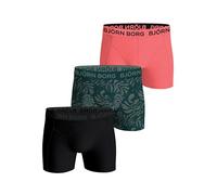 Björn Borg Men's Cotton Stretch Boxers (3-Pack) - Soft, Breathable Underwear with Comfort Waistband (UK, Alpha, L, Regular, Regular, Pink/Green Leaf Print/Black)