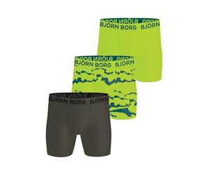 Björn Borg Men's Performance Boxers 3-Pack - Sports Underwear with Moisture-Wicking Microfiber - Quick-Dry (UK, Alpha, L, Regular, Regular, Bright Green/Print/Olive)