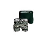 Bjorn Borg 2-Pack Fair Isle & Solid Boys Boxer Trunks, Green/Multi - Age 6-8