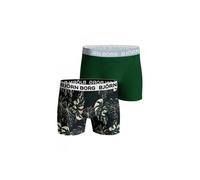 Bjorn Borg 2-Pack Leaf Print & Solid Boys Boxer Trunks, Green/Navy - Age 6-8