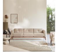 Bjorn - Solid oak and beige fabric 3-seater sofa Beige