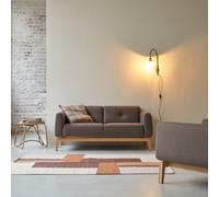 Bjorn - Solid oak and brown fabric 2-seater sofa Brown