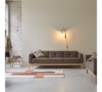 Bjorn - Solid oak and brown fabric 3-seater sofa Brown