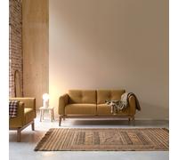Bjorn - Solid oak and mustard fabric 2-seater sofa Mustard