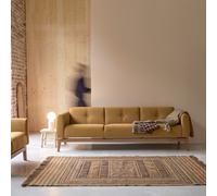 Bjorn - Solid oak and mustard fabric 3-seater sofa Mustard