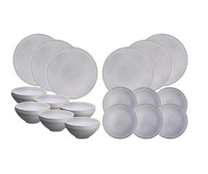 Bjorn SR-LESTG26 Essentials Stone Moon Grey 18-Piece Tableware Set, Stoneware, Light Grey, Dishwasher Safe, for 6 People
