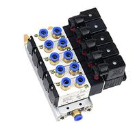 BJPCTUSF 110/220V AC Multi Option 4V210-08 Pneumatic Solenoid Valve Block with Muffler Fitting Base Manifold 2/3/4/6 Way 1Pcs(4 Row 4mm Fitting,AC220V)