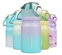 BJPKPK 14oz Insulated Water Bottle with Straw Stainless Steel Double Wall Water Bottles BPA Free Leak Proof Thermos with Lockable Flip Lid,Oasis