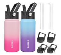 BJPKPK 2 Pack Insulated Water Bottles with Straw Lids, 18oz Stainless Steel Metal Water Bottle with 6 Lids, Leak Proof BPA Free Thermos, Cups, Flasks for Travel, Sports (Cherry+Ocean Dream)