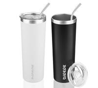 BJPKPK 20 oz Skinny Tumbler with Lid 2 Pack Slim Insulated Travel Coffee Cup Stainless Steel Thermal Mug,Black,White