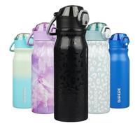 BJPKPK 25oz Insulated Water Bottle with Straw Stainless Steel Double Wall Water Bottles BPA Free Leak Proof Thermos with Lockable Flip Lid and Soft Silicone Spout,Black Leopard