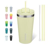BJPKPK 530 ml Coffee Tumbler with Straw, Insulated Stainless Steel Cup | Double Wall Vacuum, Leak Proof, Keeps Hot/Cold, BPA Free, Dishwasher Safe, Cupholder Friendly, Travel, Macaron Green