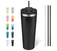 BJPKPK 780 ml Coffee Tumbler with Straw, Insulated Stainless Steel Cup | Double Wall Vacuum, Leak Proof Lid, Keeps Hot/Cold/Iced, BPA Free, Travel & Outdoor, Black Leopard