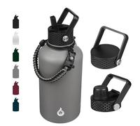 BJPKPK Half Gallon Insulated Water Bottles with Straw Lid, 64oz Large Water Cups, Stainless Steel Bottles with 3 Lids and Paracord Handle, Thermos for Hot & Cold Liquid, Gray