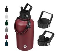 BJPKPK Half Gallon Insulated Water Bottles with Straw Lid, 64oz Large Water Cups, Stainless Steel Bottles with 3 Lids and Paracord Handle, Thermos for Hot & Cold Liquid, Brick Red