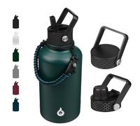 BJPKPK Half Gallon Insulated Water Bottles with Straw Lid, 64oz Large Water Jug, Stainless Steel Cups with 3 Lids and Paracord Handle, Thermos for Hot & Cold Liquid, Army Green
