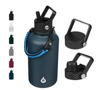 BJPKPK Half Gallon Insulated Water Bottles with Straw Lid, 64oz Large Water Jug, Stainless Steel Cups with 3 Lids and Paracord Handle, Thermos for Hot & Cold Liquid, Navy Blue