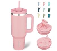 BJPKPK Insulated Tumblers with Handle and Straw 40 oz Stainless Steel Tumbler Cups with Lid,Light Pink