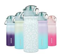 BJPKPK Insulated Water Bottle 18oz Stainless Steel Water Bottles with Straw and Carry Handle Double Wall Metal Thermos,Light Blue Leopard