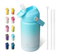 BJPKPK Insulated Water Bottle with Straw Lid, 12oz Thermos Water Bottles, Flex Handle & Non-Slip Boot, BPA Free Leak Proof Stainless Steel Metal Thermos, Tumblers, Cups, Sea Salt