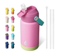BJPKPK Insulated Water Bottle with Straw Lid, 12oz Thermos Water Bottles, Flex Handle & Non-Slip Boot, BPA Free Leak Proof Stainless Steel Metal Cups, Tumblers, Cups,Rose Pink