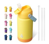 BJPKPK Insulated Water Bottle with Straw Lid, 12oz Thermos Water Bottles with Soft Nozzle, Flex Handle & Non-Slip Boot, BPA Free Leak Proof Stainless Steel Metal Tumblers, Cups,Yellow